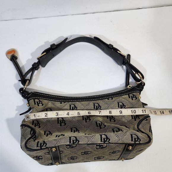 Dooney & Bourke  leather canvas short handle logo DB print black grey denim Y2k - Picture 12 of 14